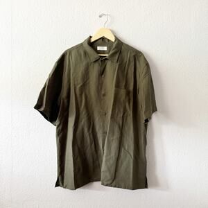 Uniqlo Button Up Shirt Mens XL Linen Cotton Green Casual